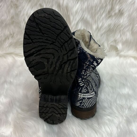 V-Italia Leather Navy and Silver News Paper Combat Boots Size 40-9.5/10 BIN 18 - Picture 8 of 9